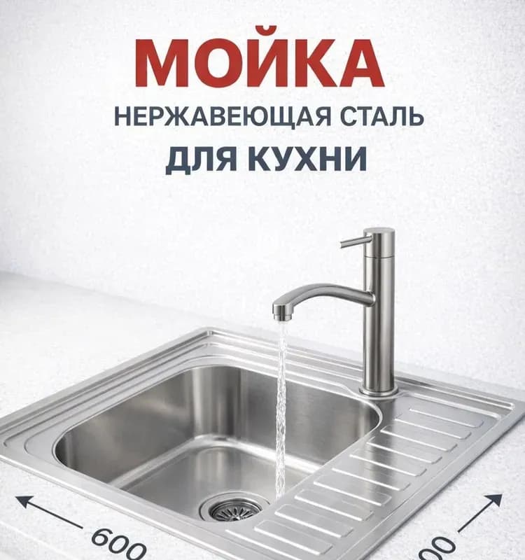 Мойка нержавеющая накладная 60×60 левая