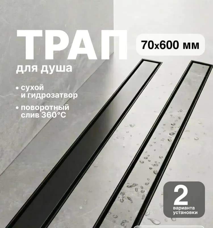 ТИМ трап душевой чёрный 500 мм