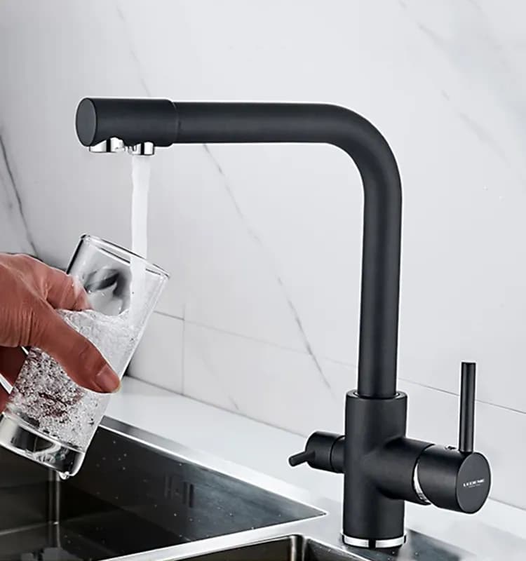 Смеситель для кухни чёрный Ledeme L4055B-3
