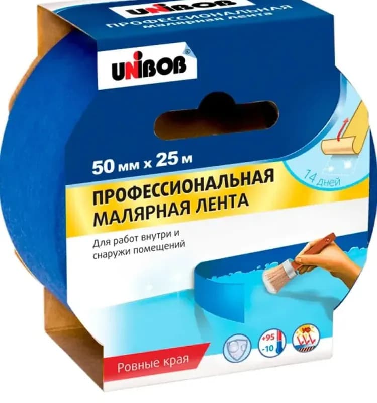 Лента малярная Unibob для наружных работ синяя 50 мм × 25 м