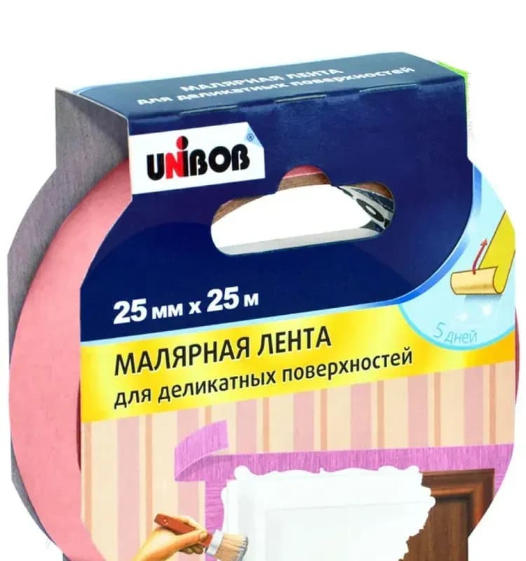 Юнибоб лента малярная 25×25 деликатная