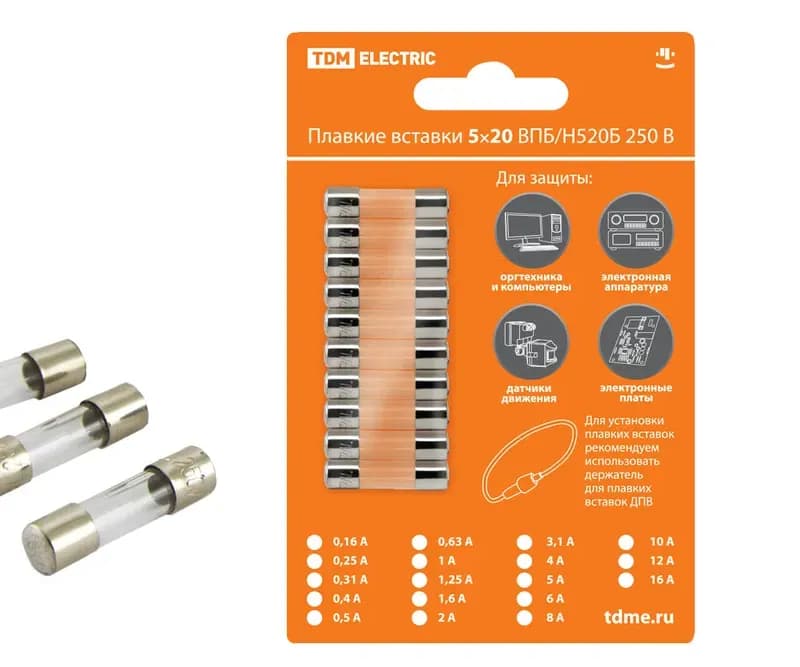 Плавкая вставка ВПБ6-8 1,25А 250В TDM