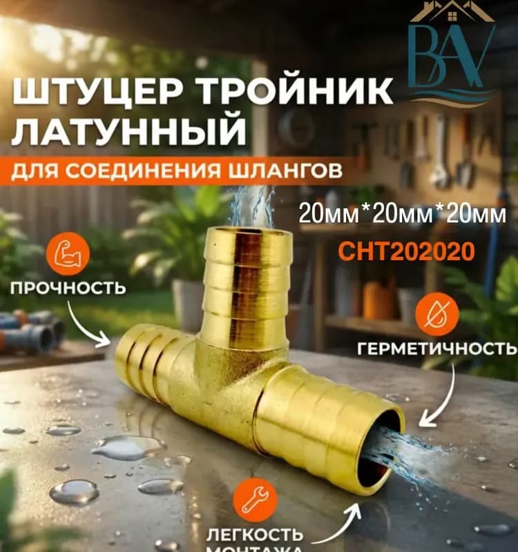 Штуцер тройник латунный Т-образ 20 мм