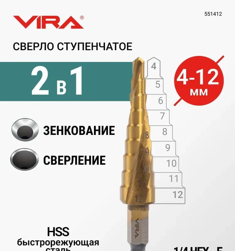 Сверло ступенчатое 4-12 мм