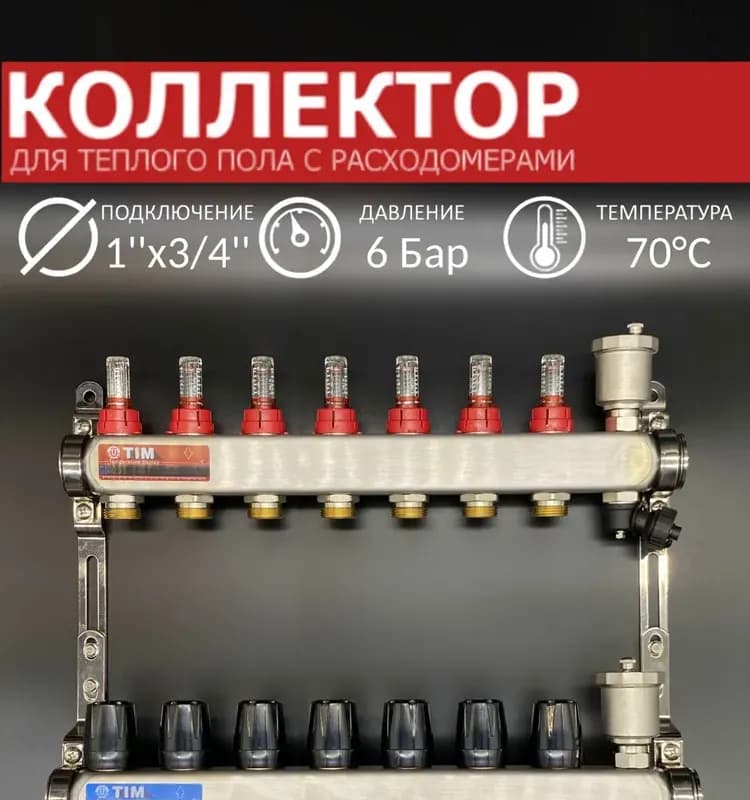 TIM коллекторная группа нержавеющей стали с расходомерами 7 контур