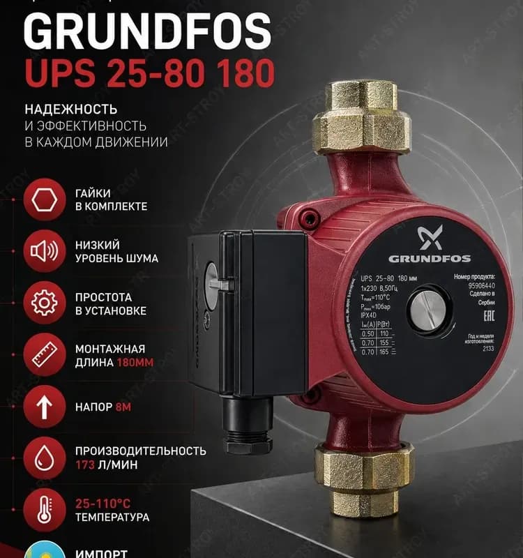 Насос циркуляционный Grundfos 25/80-180