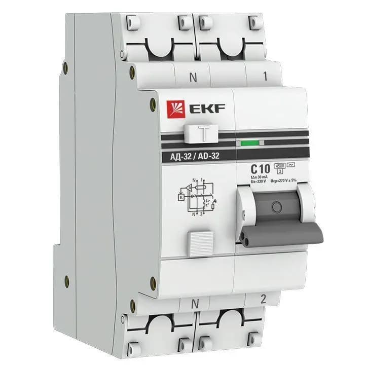Дифференциальный автомат AD-32 1P+N 16А/10мА 4,5кА EKF Proxima
