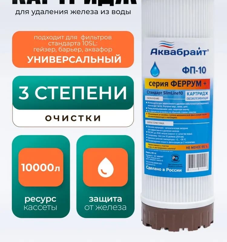 Картридж для фильтра сменный Аквабрайт "Феррум-10ББ", верёвочный, для удаления железа