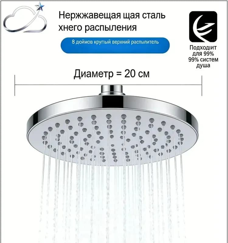Лейка круглый хром 200 мм
